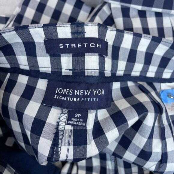 Jones New York Womens Navy & White Stretch Gingham Check Straight-Leg Pants Size - Picture 4 of 6